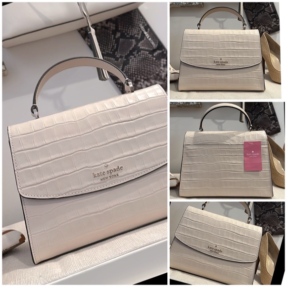 KATE SPADE New York Croc Embossed Leather Top Handle Satchel in Bone, NWT - Picture 1 of 16